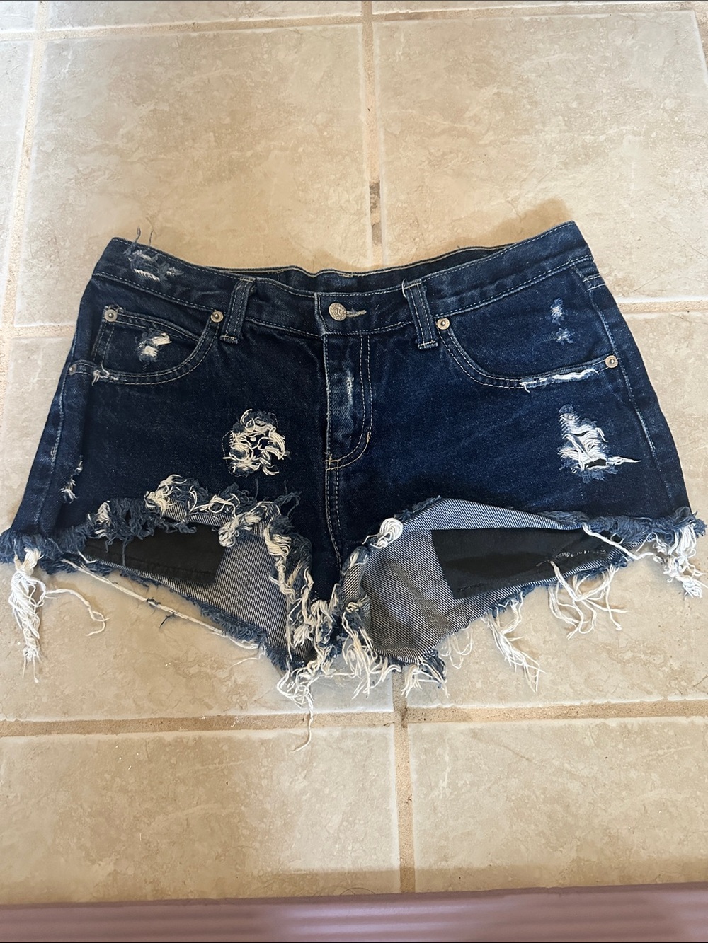 Distressed Dark Blue Hurley Denim Cutoff Shorts - Women's